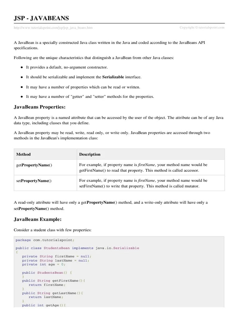 JSP Java Beans | Download Free PDF | Method (Computer Programming ...