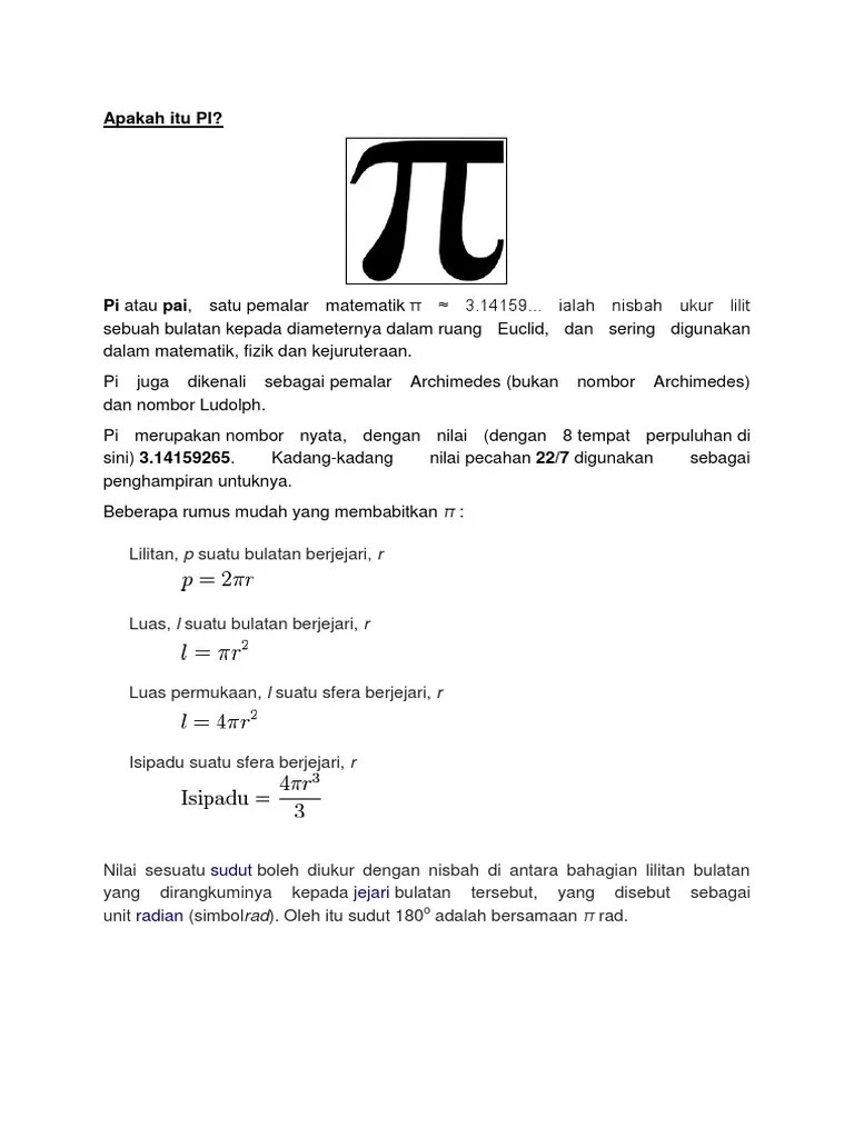 Perimeter untuk bulatan dipanggil lilitan. Apakah Itu Pi Pdf