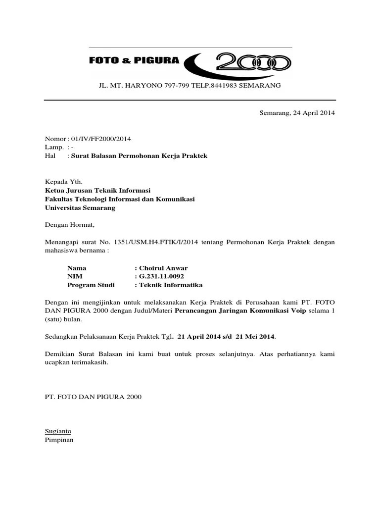 Sekian dari kami tentang contoh surat balasan pkl yang bisa kami. Contoh Surat Balasan Magang Dari Perusahaan - Contoh Surat ...