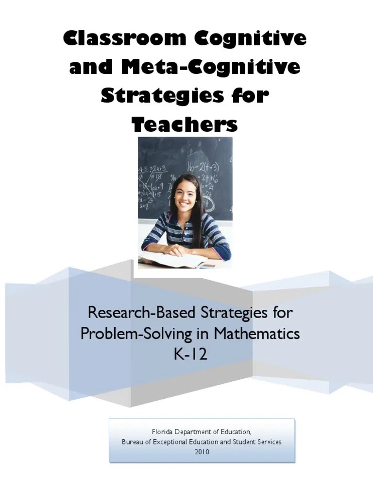 Classroom Cognitive And Metacognitive Strategies For Teachers - Revised ...