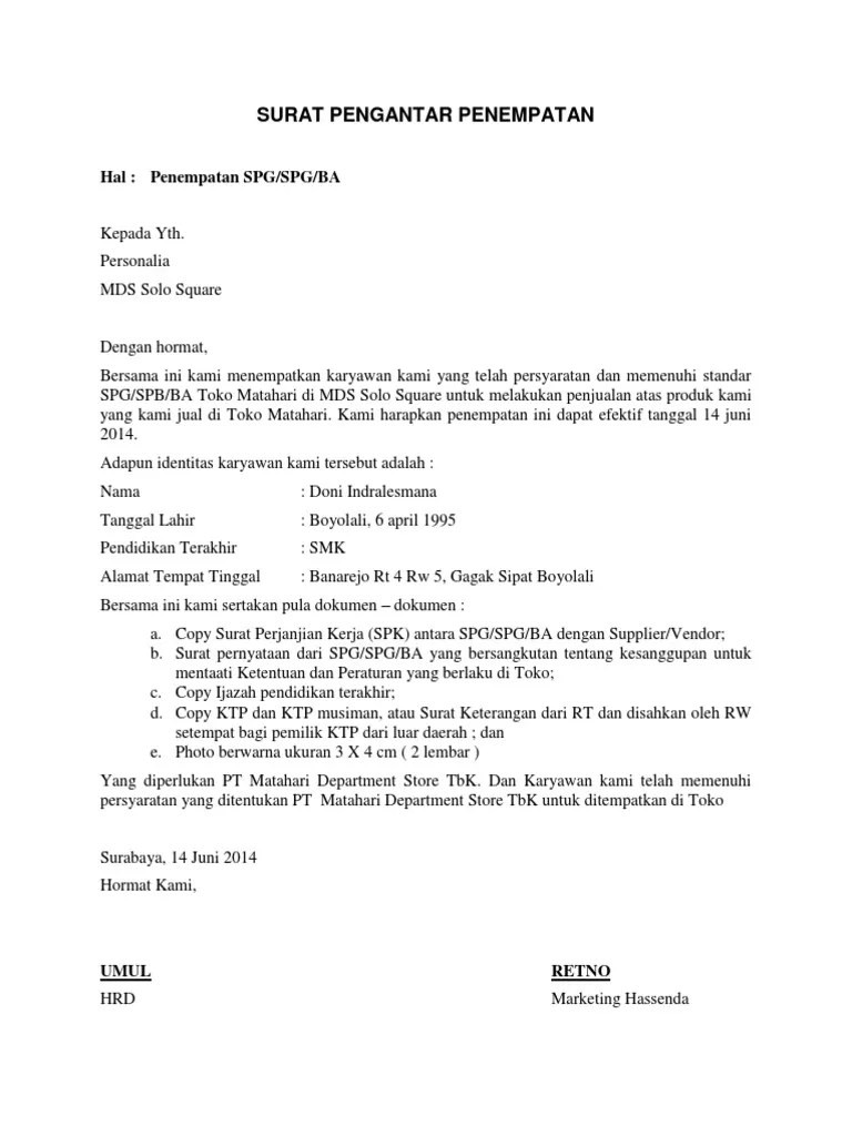 Dengan ini menyatakan dengan sesungguhnya, bahwa saya bersedia ditempatkan di. Surat Pengantar Penempatan Pdf