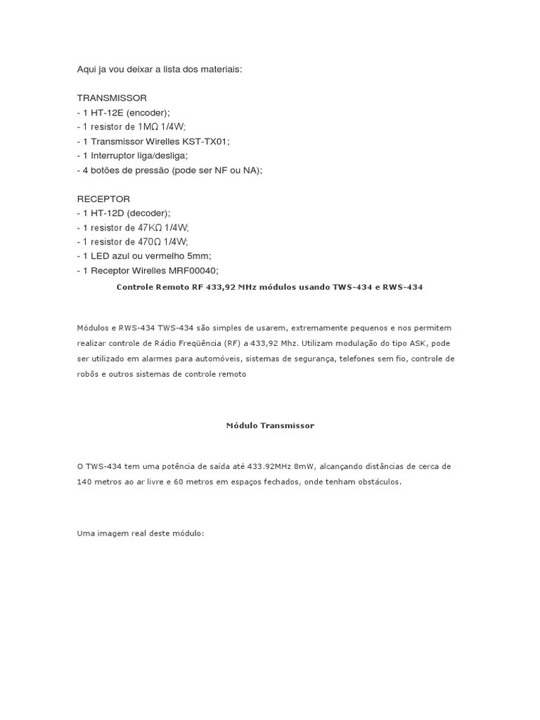 Aqui Ja Vou Deixar A Lista Dos Materiais Rele Janela