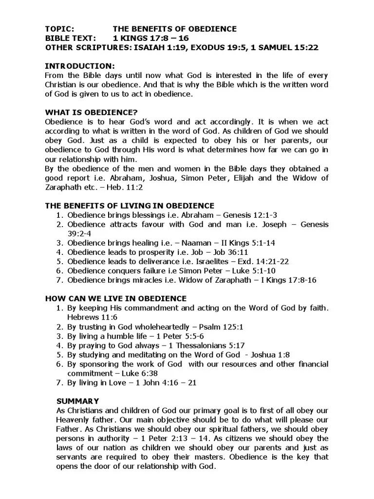 The Benefits Of Obedience | PDF | Anger | Bible