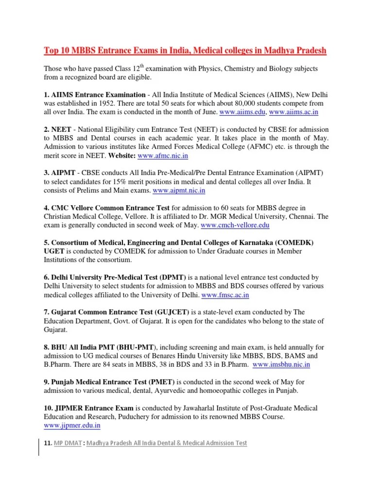 Top 10 Mbbs Entrance Exams In India Revised Program