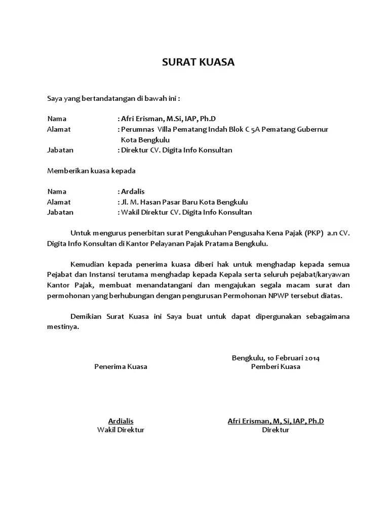Check spelling or type a new query. Contoh Surat Kuasa Pembuatan Npwp Rasmi Re
