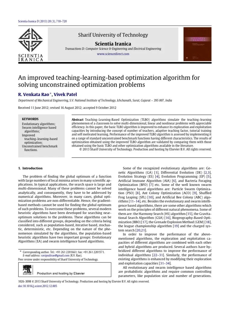 Improved Teaching-Learning-Based Optimization Algorithm | PDF ...