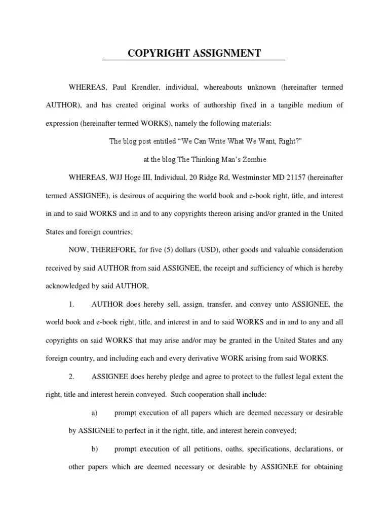 Copyright Assignment | PDF | Assignment (Law) | Copyright