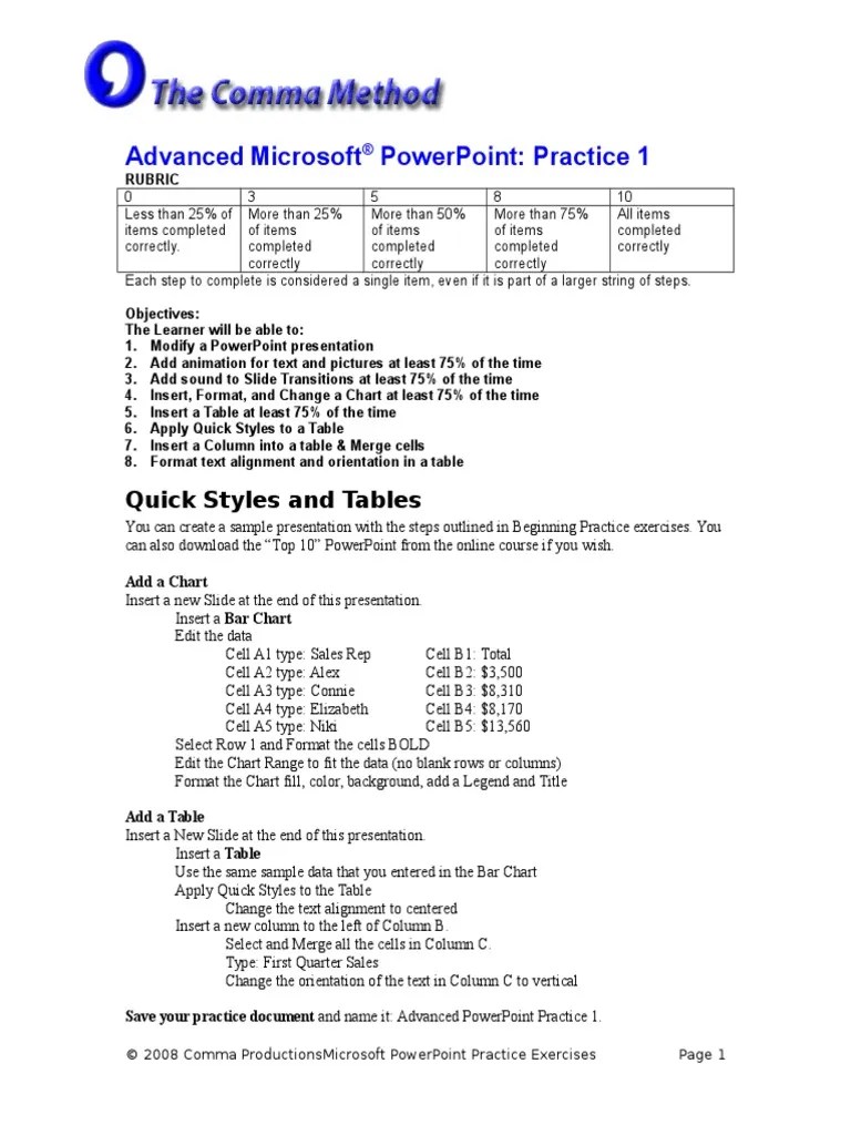Powerpoint Advanced Practice Actvities Pdf Microsoft Power Point