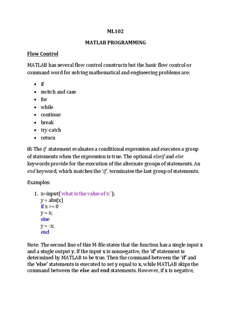 Matlab Programming (Flow Control) | PDF | Control Flow | Computer ...