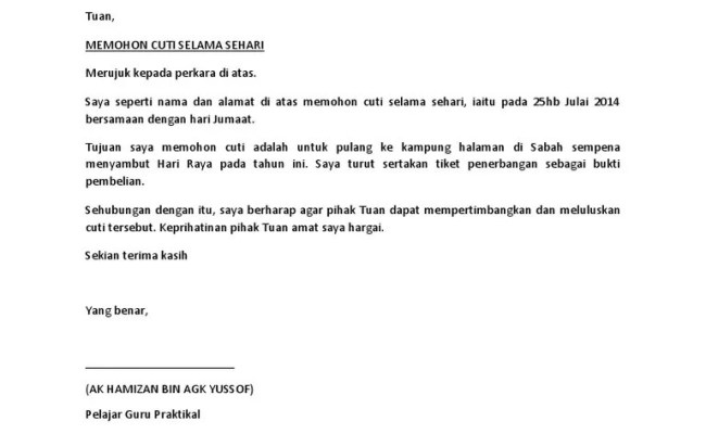 Nov 02, 2018 · tuan yang dipertua, 1. Contoh Surat Rasmi Cuti Balik Kampung Umi Wasiati Otosection