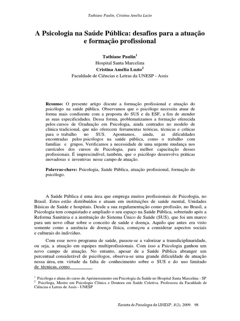 A Psicologia Na Saúde Pública - Desafios Para A Atuação | PDF ...