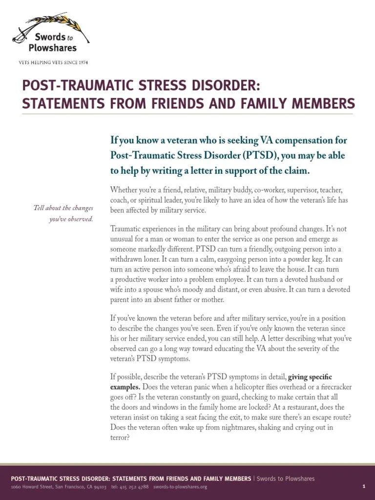 PTSD Statements | Posttraumatic Stress Disorder | Veteran