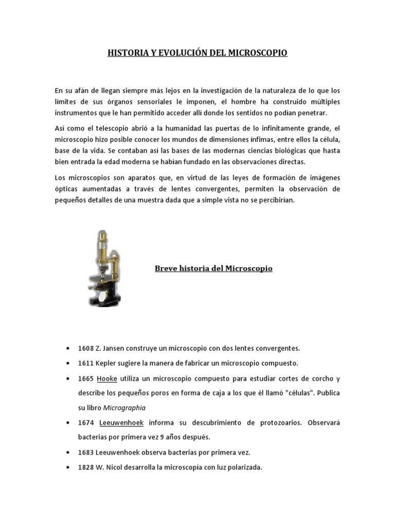 Historia Y Evolución Del Microscopio | PDF | Microscopio | Tinción