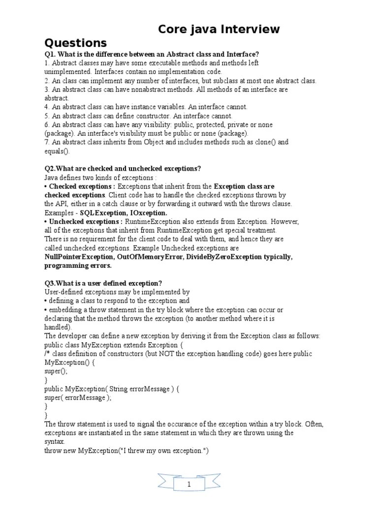 Core Java Interview Questions | PDF | Method (Computer Programming ...