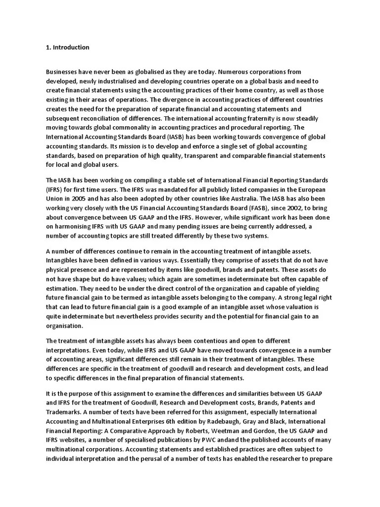 Comparison Of IFRS And U.S GAAP In Relation To Intangible Assets | PDF ...
