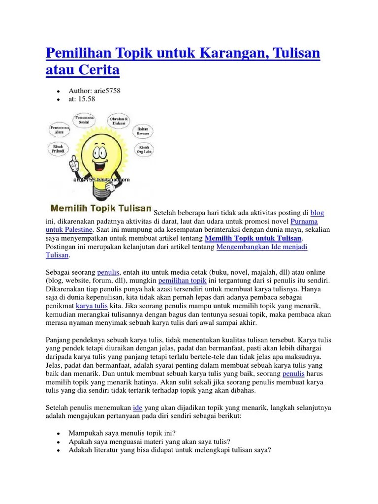Pemilihan Topik Untuk Karangan