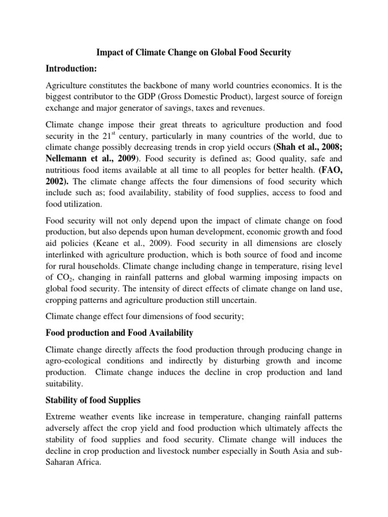 Impact Of Climate Change On Global Food Security | PDF | Food Security | Greenhouse Gas