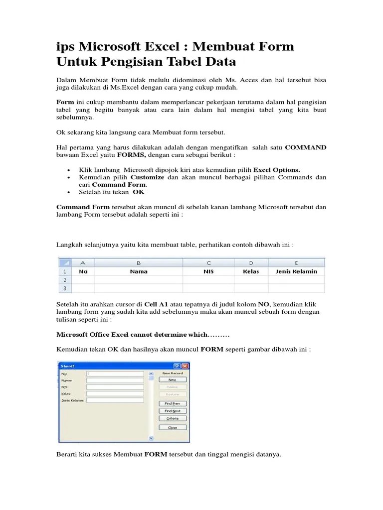 Membuat Form Utk Pengisian Tabel Data | PDF