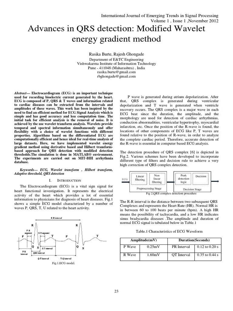Advances In QRS Detection: Modified Wavelet Energy Gradient Method | PDF | Wavelet ...