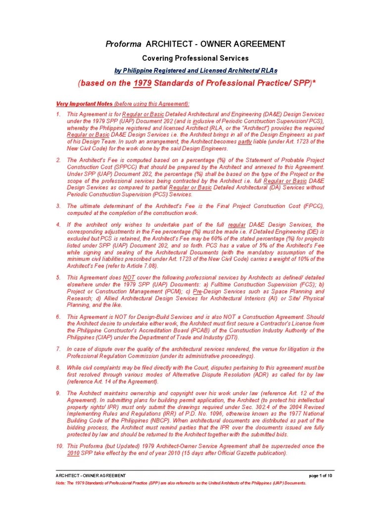 Owner-Architect Agreement SPP UAP Document | PDF | Architect ...