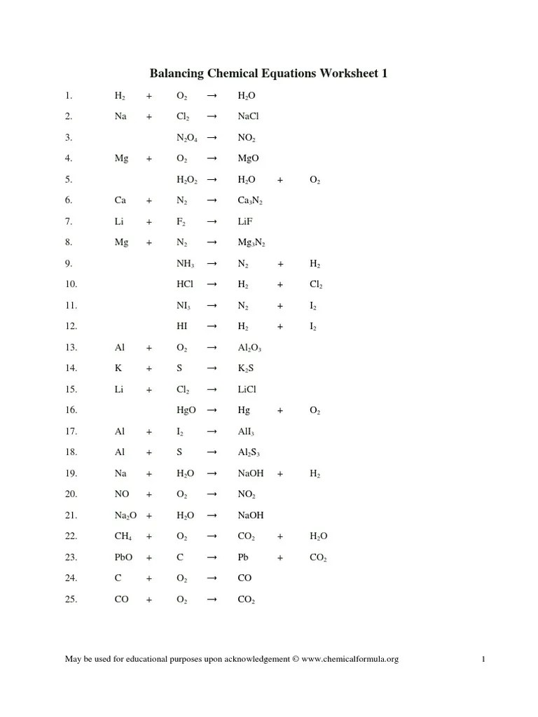Balancing chemical equations worksheet 24