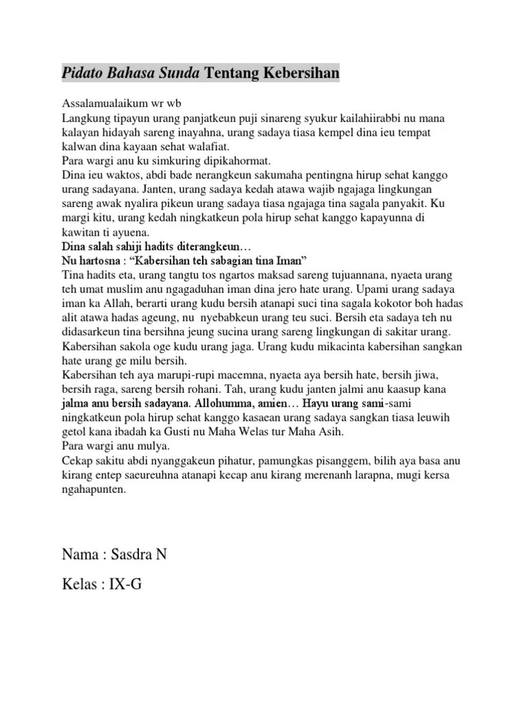 Pidato Bahasa Sunda Tentang Kebersihan Lingkungan Masyarakat