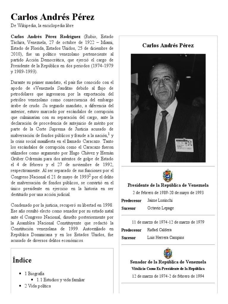 Carlos Andrés Pérez - Biografia | PDF | Política De Venezuela | Gobierno