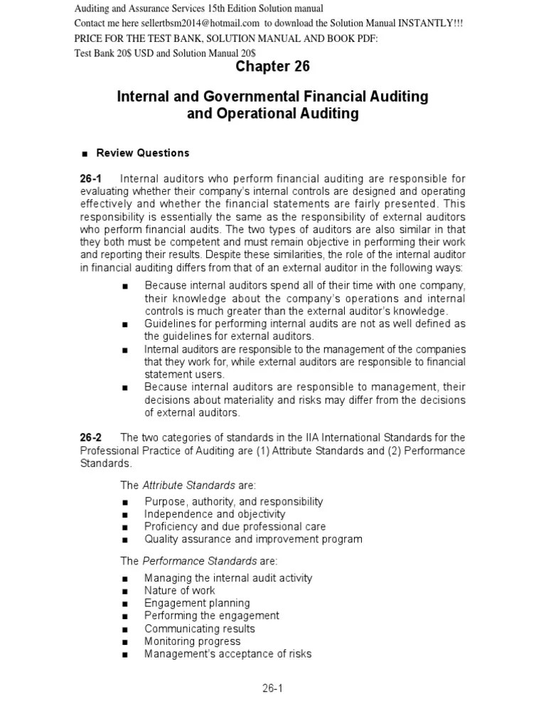 An integrated approach 15th edition alvin a. Auditing And Assurance Services 15e Chapter 26 Sm Pdf Audit Internal Audit