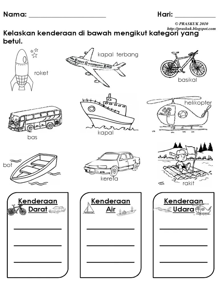 Lembaran kerja gambar kenderaan darat bahasa melayu prasekolah tema kenderaan di darat lessons blendspace. Mengelaskan Kenderaan Darat Udara Dan Air Pdf
