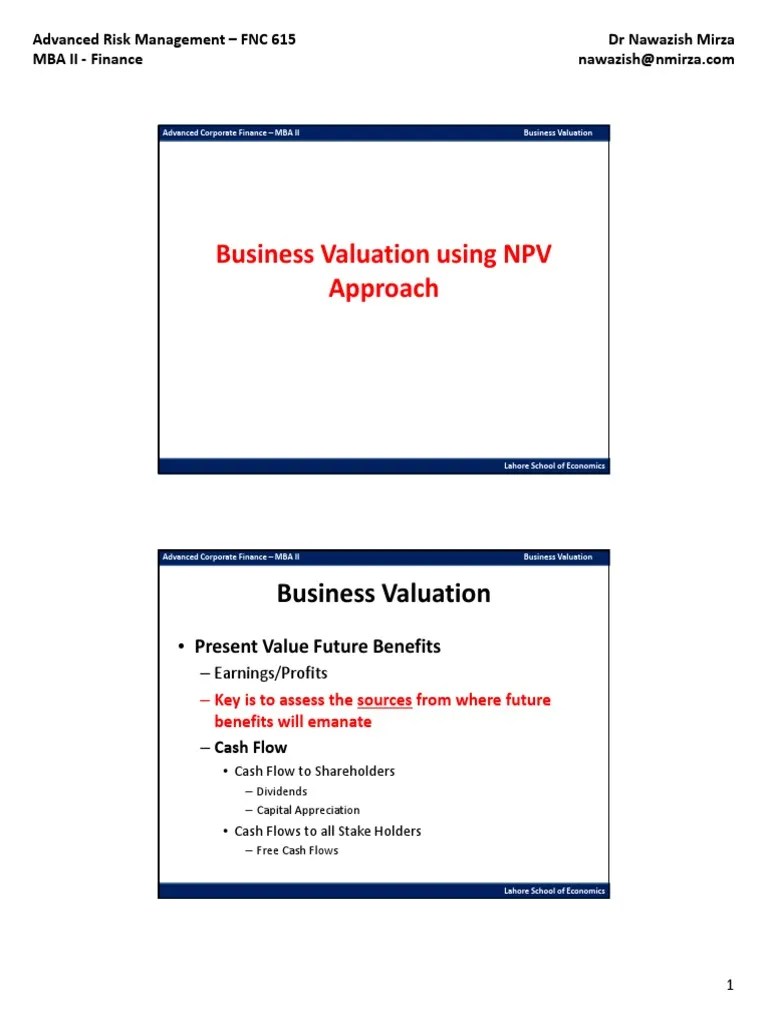 Business Valuation Using NPV Approach | PDF | Business Valuation ...