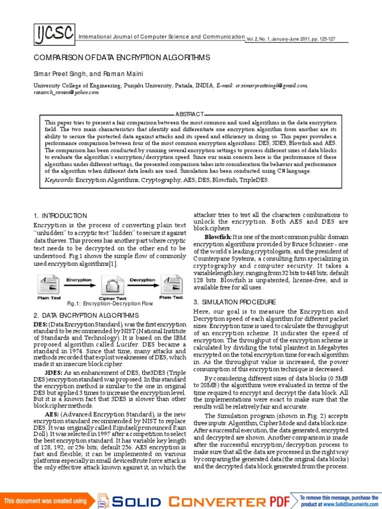 Comparison Of Data Encryption Algorithms | PDF | Cryptography | Encryption