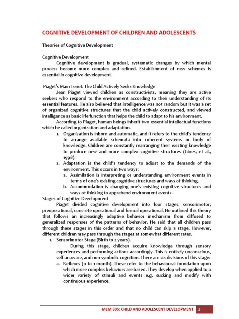 Cognitive Development Of A Child | PDF | Memory | Id