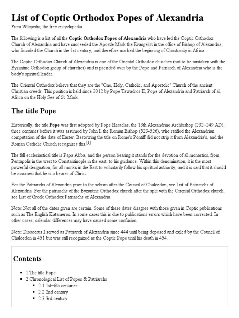 List Of Coptic Orthodox Popes List Of Coptic Orthodox Popes Coptic Orthodox Church Of Alexandria Christian Anizations A date on the calendar symbolizes a single particular day inside of the system.