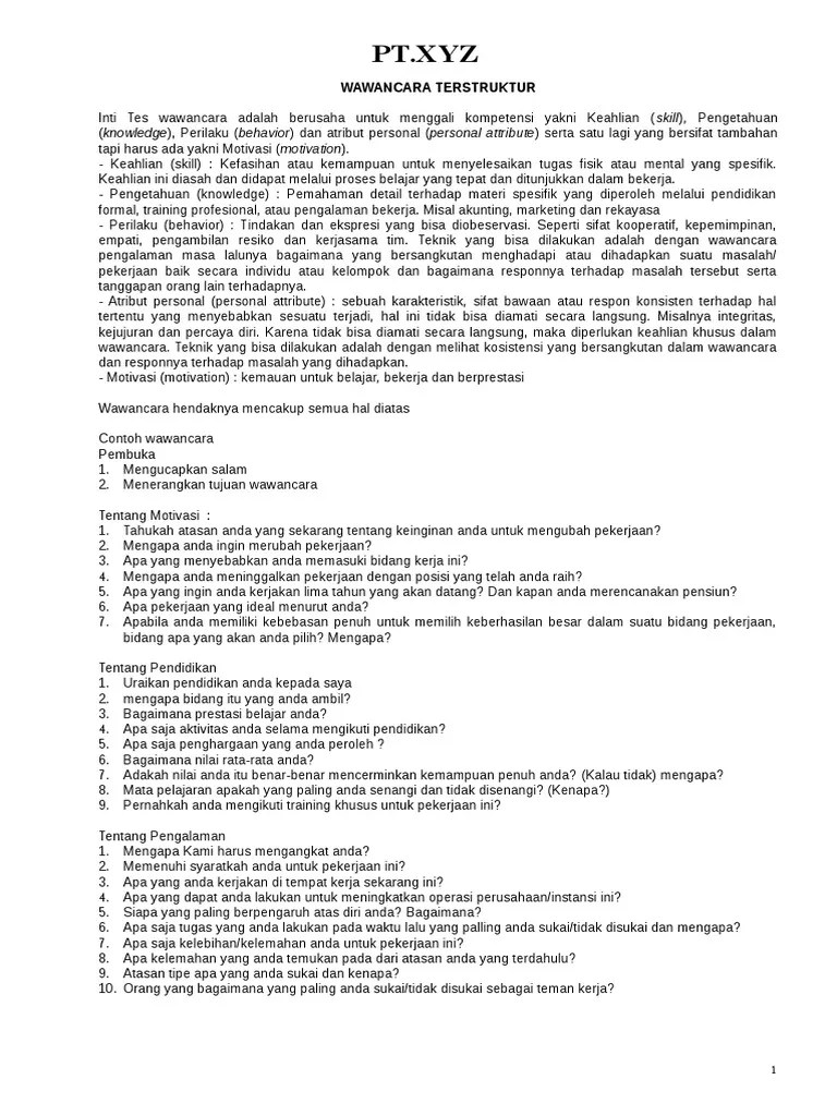 Contoh Pertanyaan Wawancara Terstruktur-1 Ina | Psikologi Sosial ...