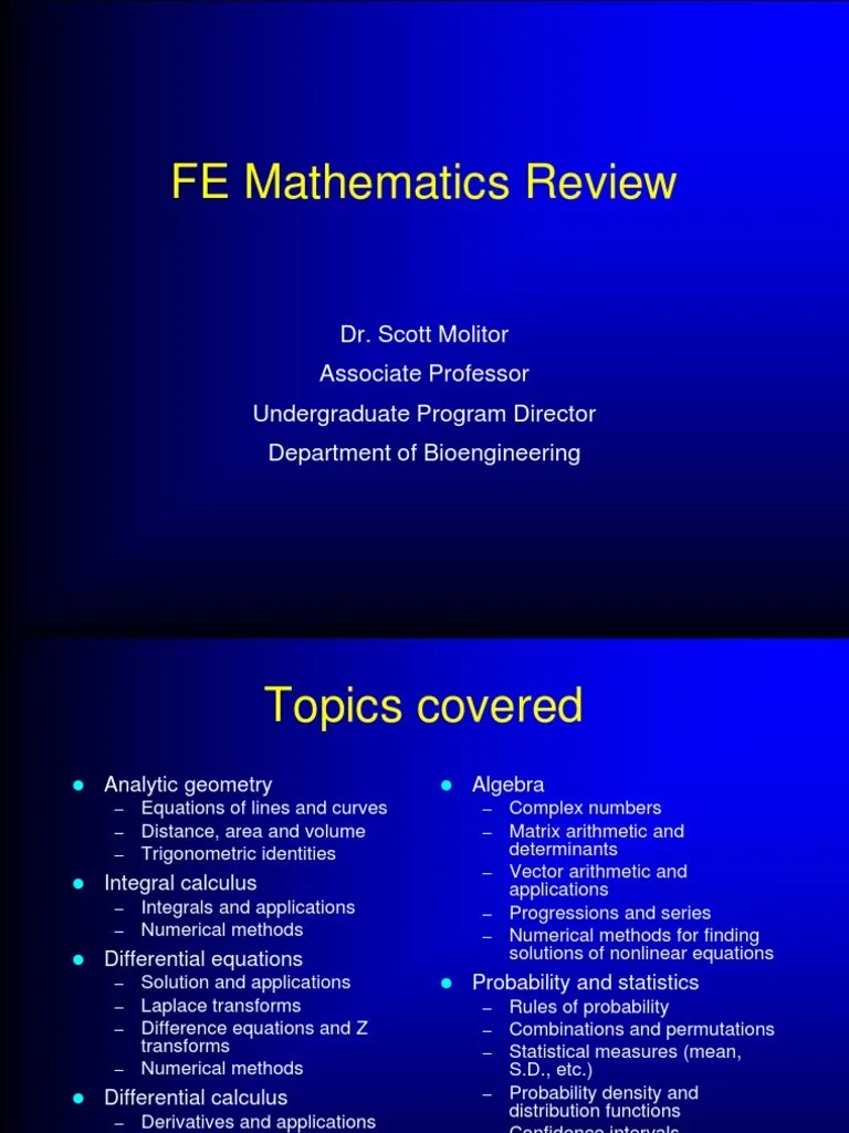 FE Math Review | PDF | Standard Deviation | Matrix (Mathematics)