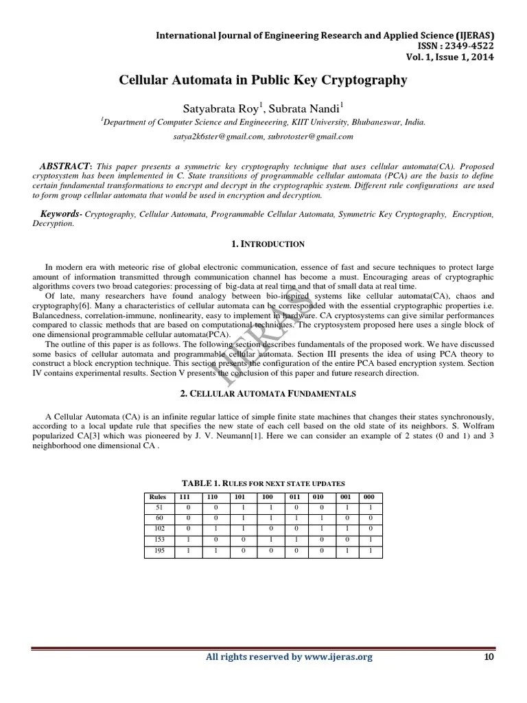 Cellular Automata In Public Key Cryptography | PDF | Cryptography | Key ...