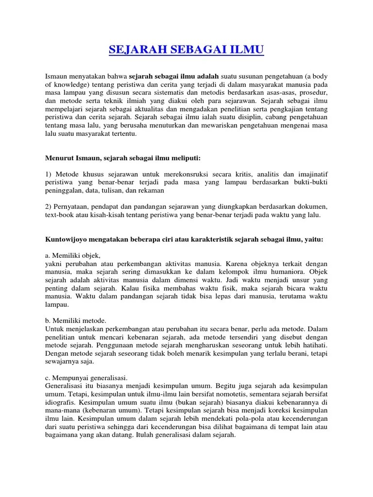Sejarah Dikatakan Sebagai Ilmu Karena Memiliki Objek Yaitu - Seputar Sejarah