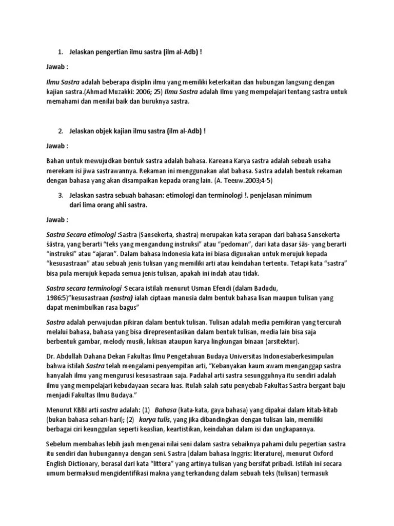 Jelaskan Pengertian Ilmu Sastra | PDF