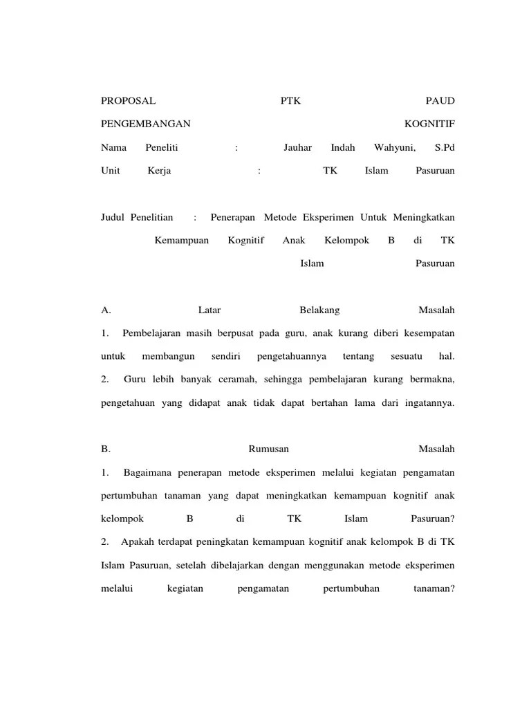 Contoh Proposal Ptk Paud Pengembangan Bahasa Guru Galeri