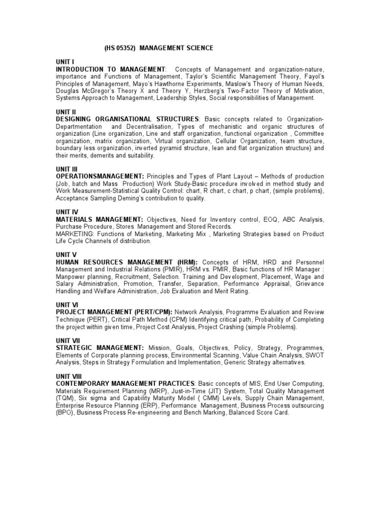 Management Science | PDF | Human Resource Management | Strategic Management