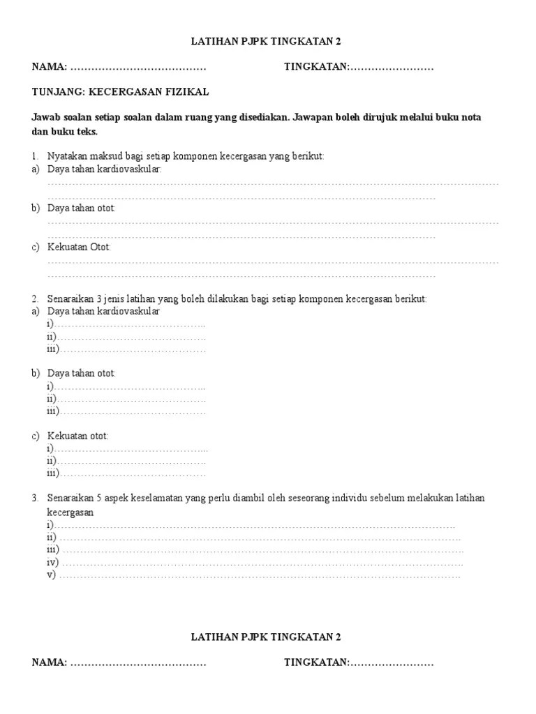 Nota ringkas dan padat pjpk pendidikan jasmani dan pendidikan kesihatan tingkatan 4. Latihan Pjpk Tingkatan 2 Pdf