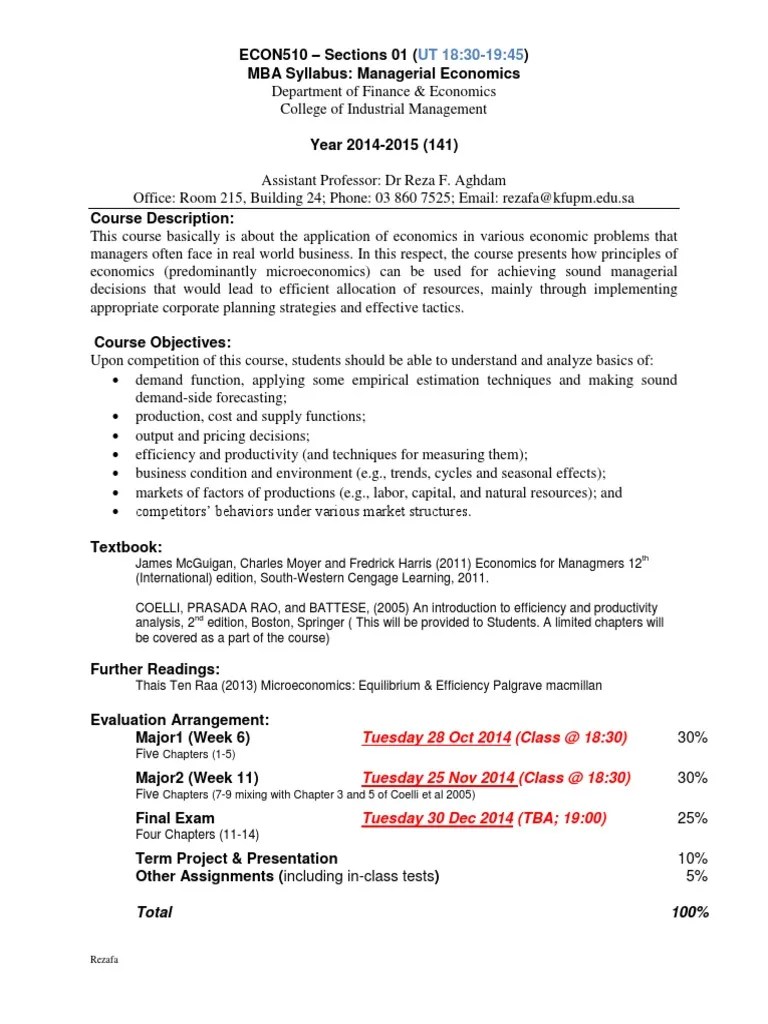 Course Syllabus Econ510 Sec01 141 1 Economics Test