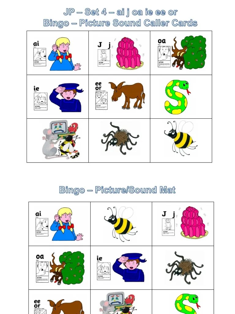 jolly phonics set 4 bingo picture and letter sound cards
