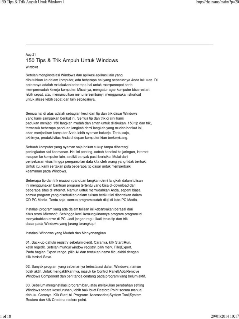 150 Tips &amp; Trik Ampuh Untuk Windows | PDF