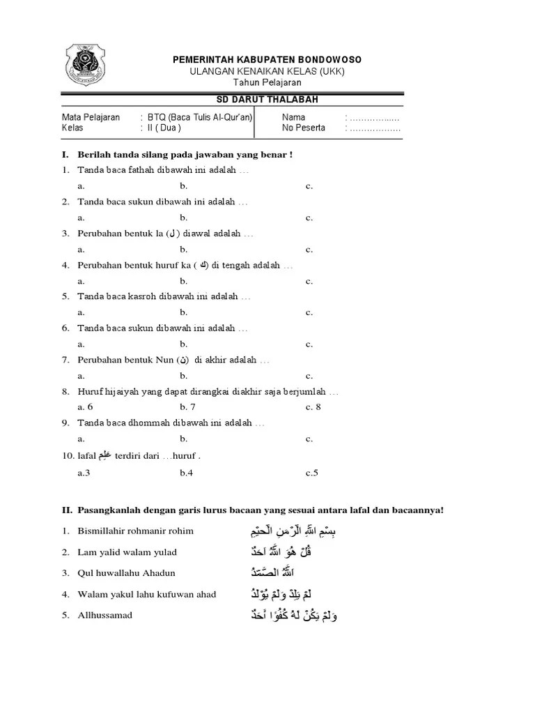Bringin 55 solo cetakan : Uas 2 Btq Kelas 2 Pdf