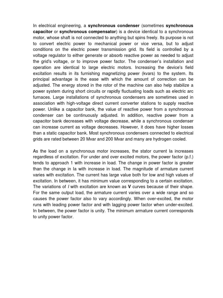 Synchronous Condenser Mode Of Operation In Hydro Power