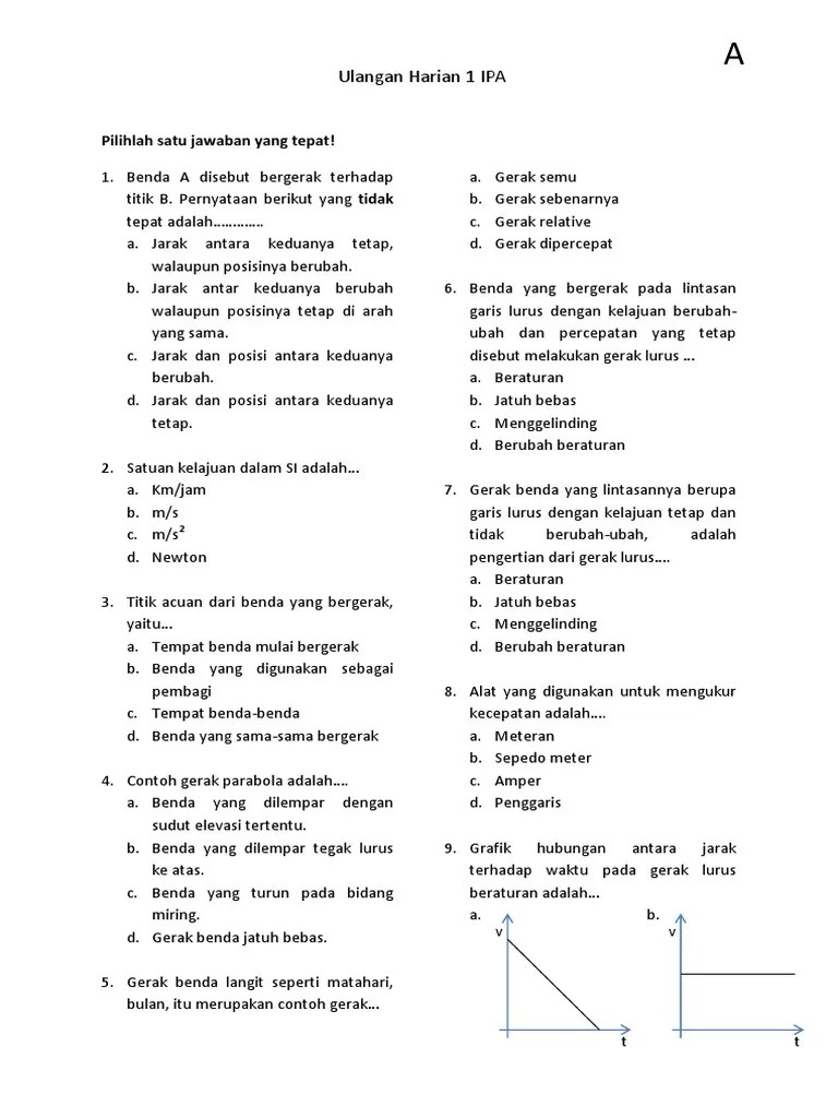 UH 1 Gerak Pada Benda Tipe A | PDF