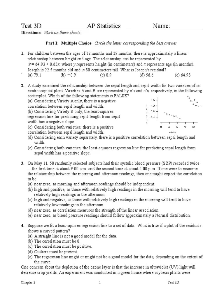 AP Stats Unit 3 Practice Test | PDF | Regression Analysis ...