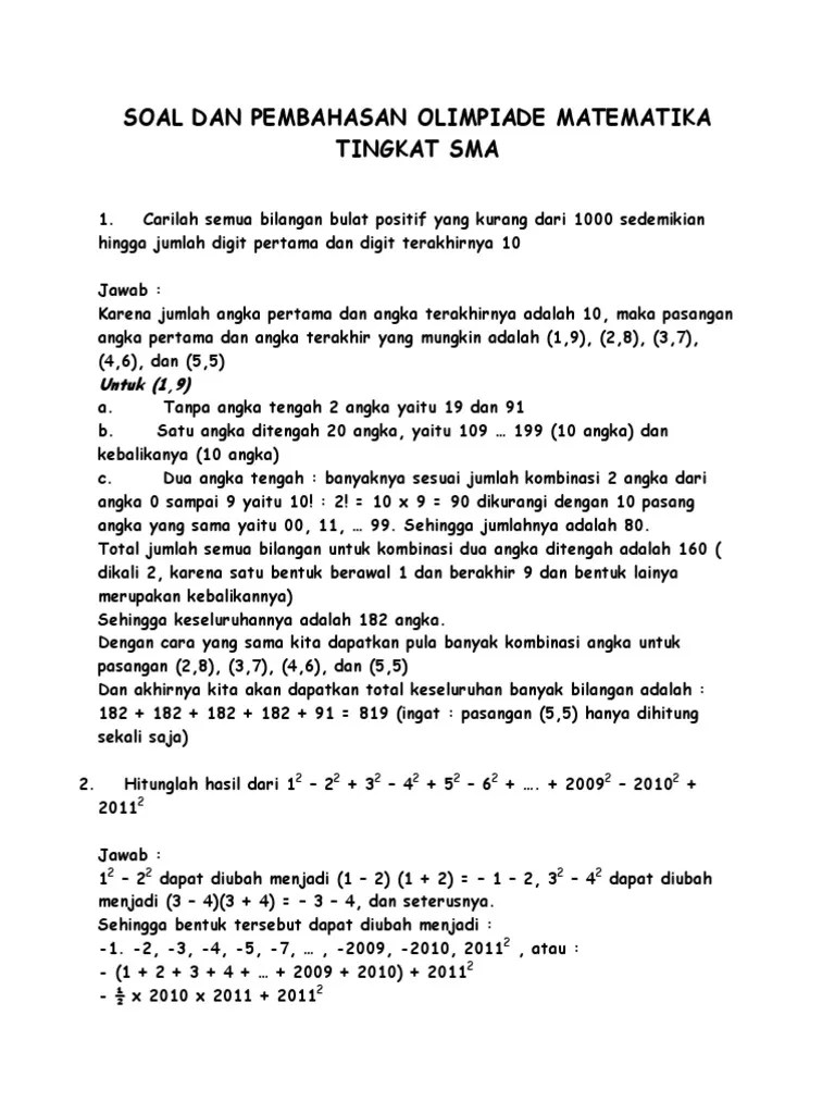 Suku yang bernilai dua kali nilai suku pertama adalah suku ke …. Pembahasan Soal Olimpiade Matematika Sma Beinyu Com