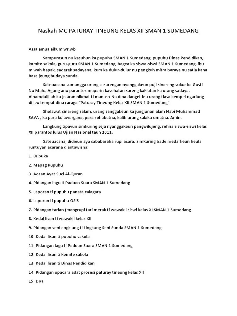 Pembawa acara atau mc (master of ceremony) dalam bahasa sunda disebut panata acara. Naskah Mc Basa Sunda Pdf